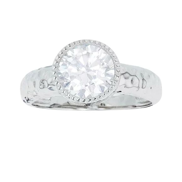 Macy’s Sterling Silver Cubic Zirconia Milgrain Bezel set Hammered Ring size 6 - Picture 1 of 5